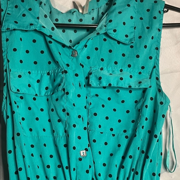 Sleeveless Teal Polka Dot Dress - Picture 3 of 6